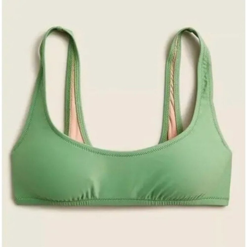 J.Crew Womens Scoopneck Bikini Top Dusty Green Solid Swimwear Size Small